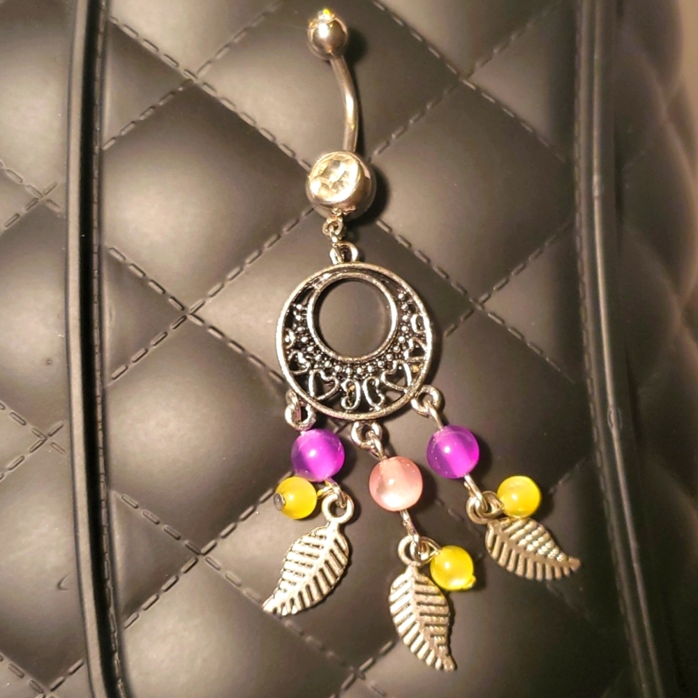 Belly button stainless steel ring jeweled beaded dream catcher